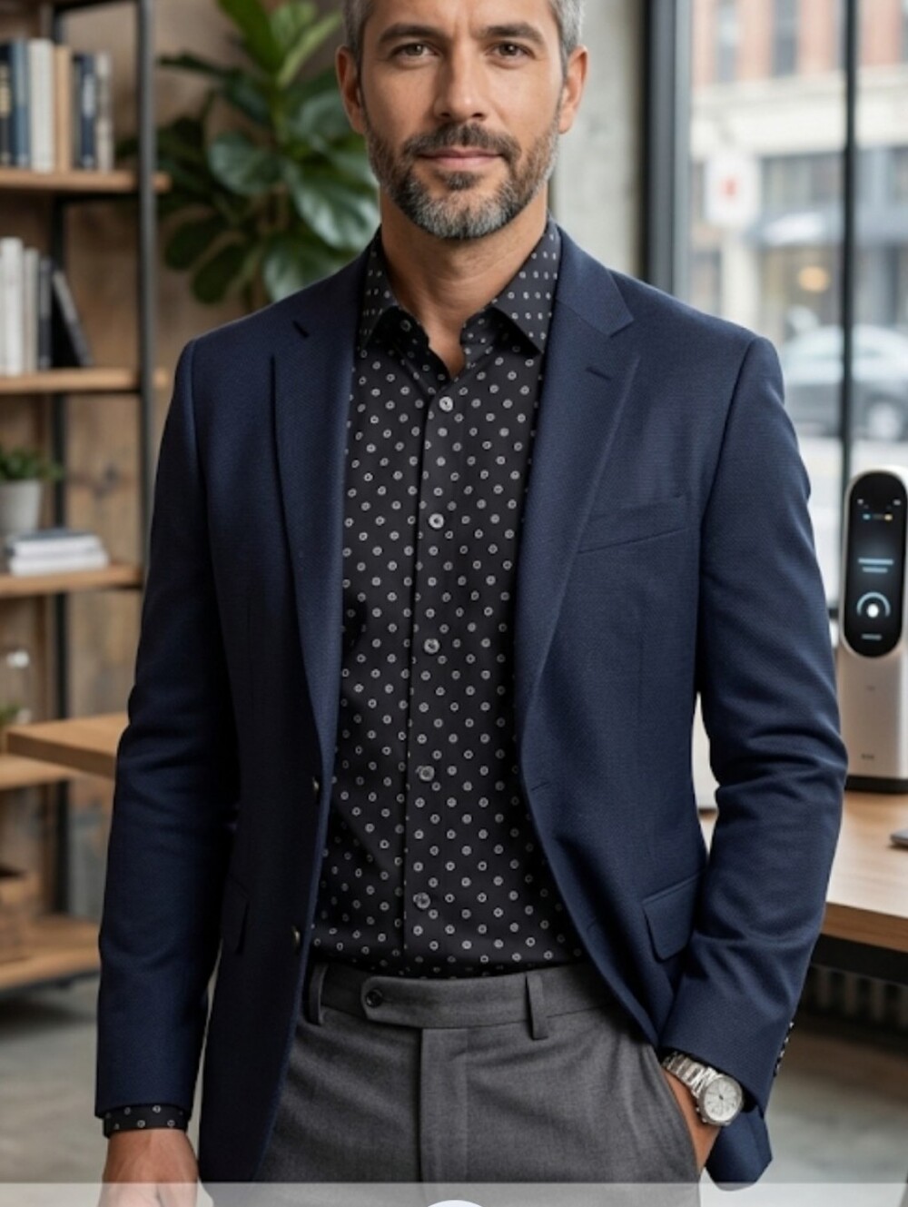 Bar III Black Button-Down Shirt with Small White Dot Pattern - Picture 12 of 13